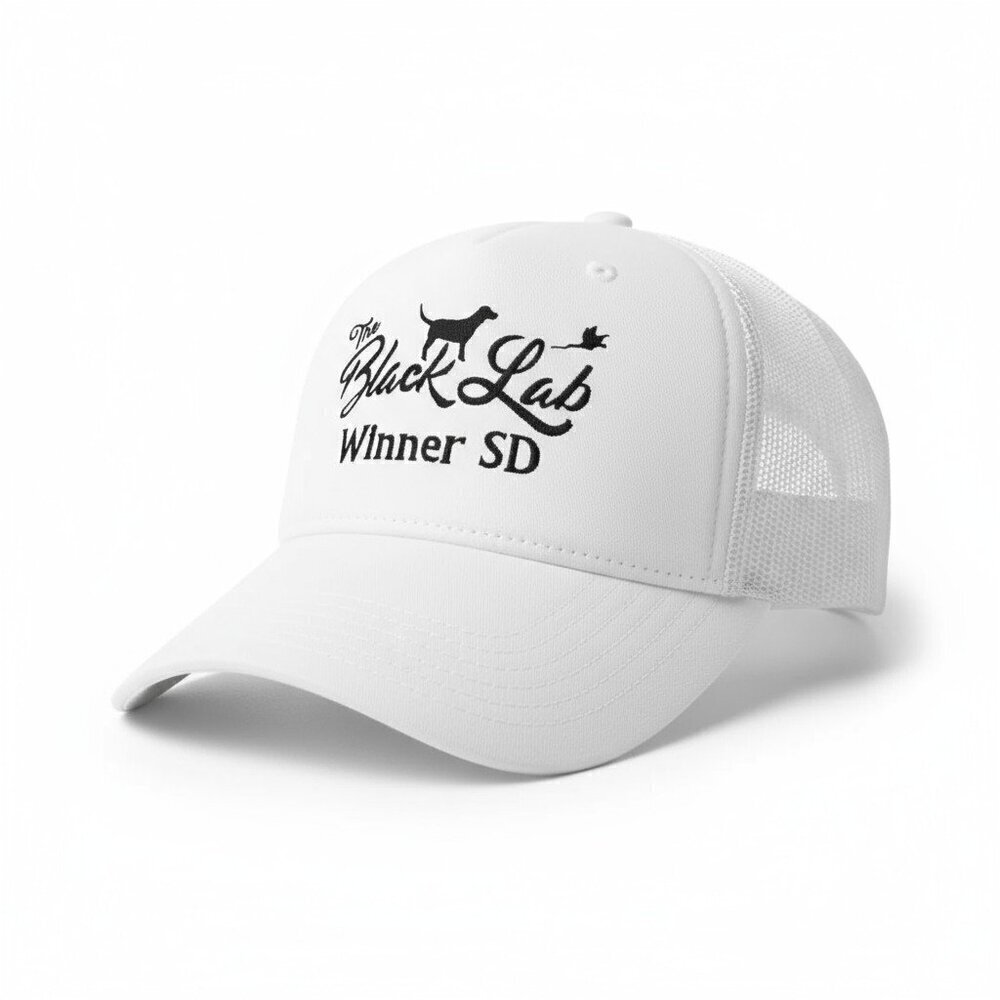 🧢 Men's The Black Lab Winner SD White Mesh Trucker Hat – Vintage South Dakota
